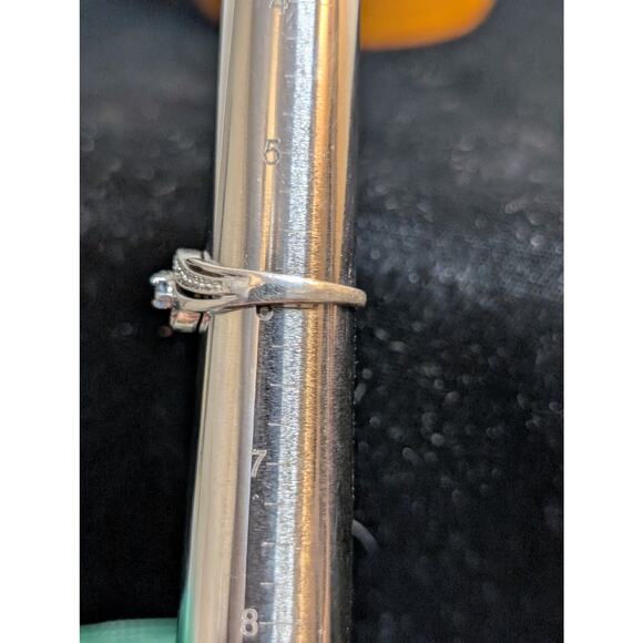 Vintage 925 Sterling Three Blue Spinel Two Diamond Ring Size Almost 6 - Picture 4 of 5